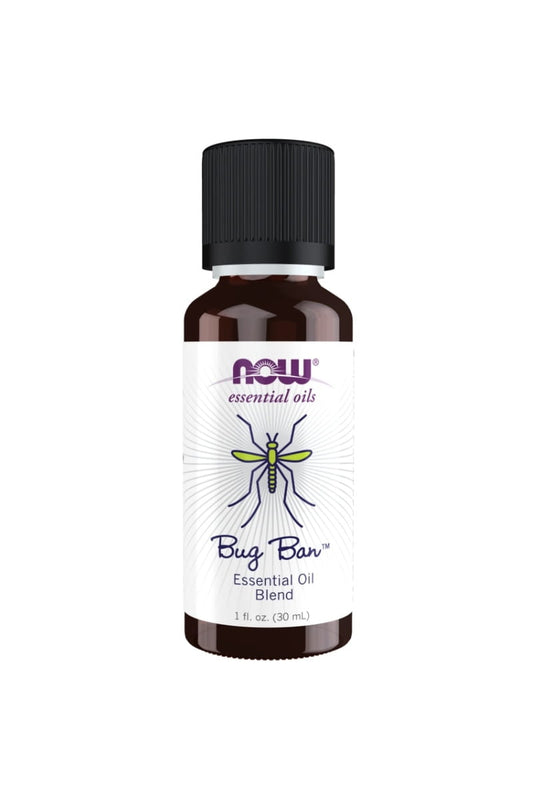 Ätherische Ölmischung Bug Ban von NOW FOODS, 30 ml, mit natürlichen Inhaltsstoffen gegen Insekten und Mücken.