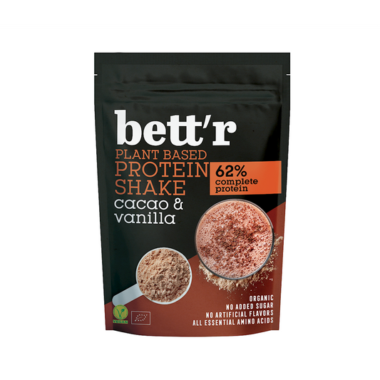 Bio Protein Shake mit Kakao und Vanille von BETT'R, 500 g, ohne Zuckerzusatz, cremig und schokoladig, ideal für Eiweißreiche Ernährung