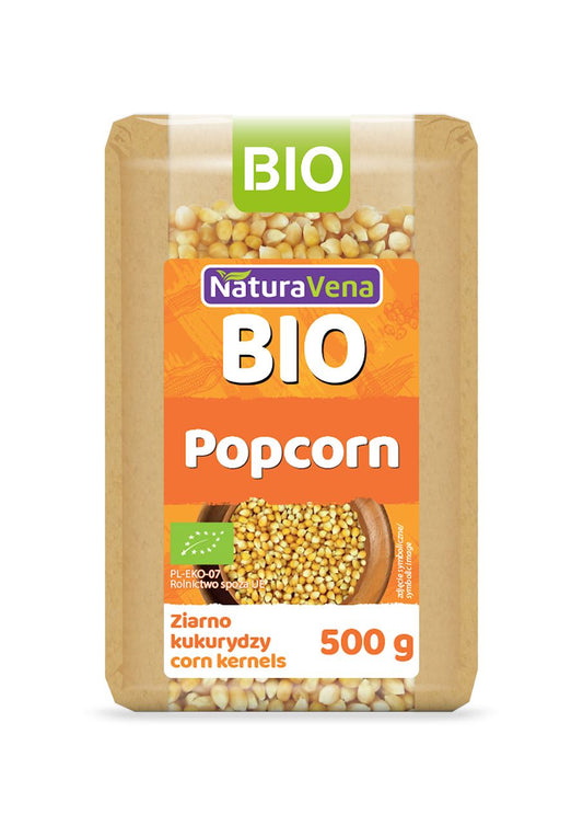 Bio-Kupferkörner für Popcorn, NATURAVENA BIO, 500 g, ungepoppt, in einer transparenten Schüssel sichtbar
