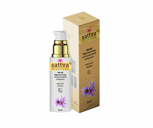 Sattva PRO-AGE Nachtcreme in 50 ml mit ayurvedischer Formel, cremige Textur, für reife Haut, im Glasbehälter