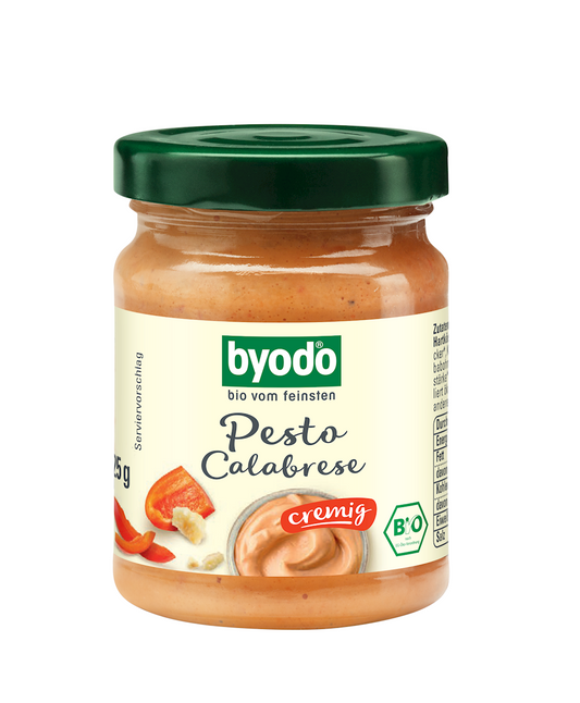Bio Calabrese Pesto von BYODO in 125 g Glas mit frischen Kräutern und Gewürzen, ideal für Pasta und italienische Gerichte