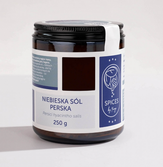 Persisches Blausalz in 250 g Verpackung, Gewürz von Spices by YANGO, feines Meersalz mit bläulichem Farbton.
