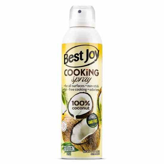 Best Joy Kokosnussöl-Kochspray in 250 ml Flasche, zeigt die Spraydose mit Kokosöl für das Kochen und Braten.