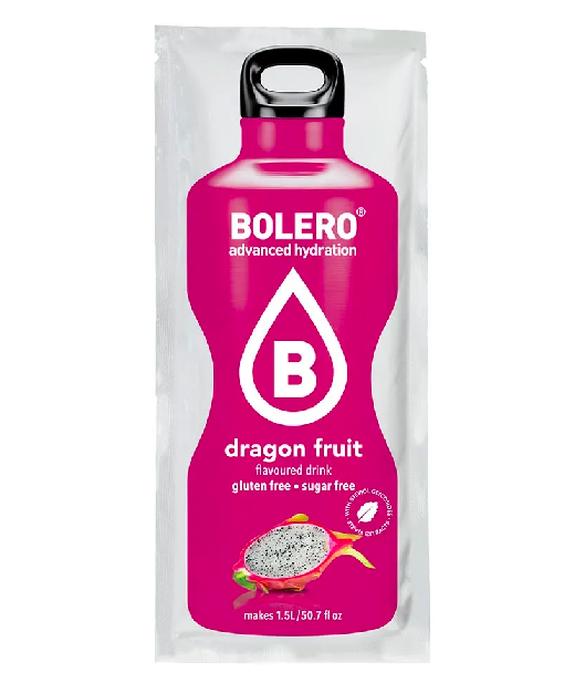Bolero Instant Drachenfrucht Pulver in 9g Packung, feine Fruchtstücke, ideal für Getränke und Desserts, bunte Verpackung sichtbar
