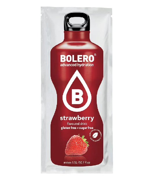 Bolero Erdbeere Instantpulver 9g, befüllte Packung mit rotem Erdbeerpulver für Getränke und Rezepte