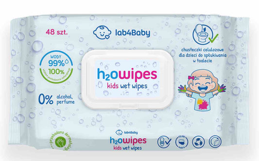 Alg Pharma h2o Kids Feuchttücher, 48 Stück, weiche Feuchttücher für Kinder mit sanfter Pflege, in einer offenen Packung.