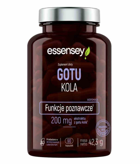 Essensey Gotu Kola Kapseln, 90 Stück, Nahaufnahme der weißen Kapseln in einer offenen Packung.