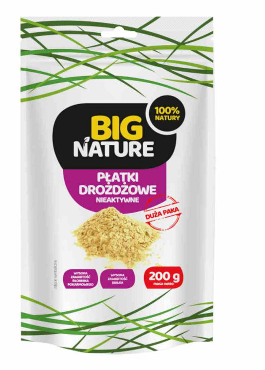 Inaktive Hefeflocken von BIG NATURE, 200g, Nahaufnahme der getrockneten Hefeflocken in einer Schale