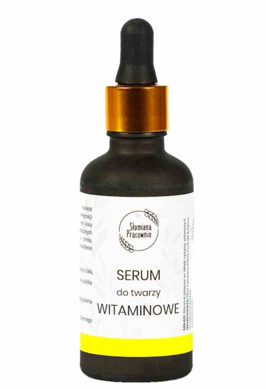 Vitamin Serum von Słomiana Pracownia in einer 50ml Flasche, mit Pipette und transparenter Verpackung, für die Hautpflege.