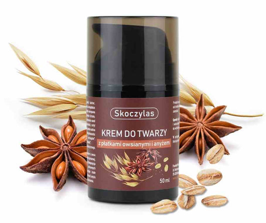Gesichtscreme von Skoczylas mit Haferflocken und Anis, 50 ml, pflegende Hautcreme in einer weißen Tube.
