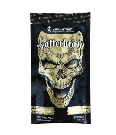 Levrone Scatterbrain 9 g Nahrungsergänzung mit Lychee-Geschmack, Pulver in Dose, sportliche Verpackung, Energie- und Fokus-Booster