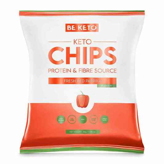 BeKeto Keto Chips mit frischer roter Paprika, 30g, knusprige, würzige Snacks mit Paprikageschmack in attraktiver Verpackung