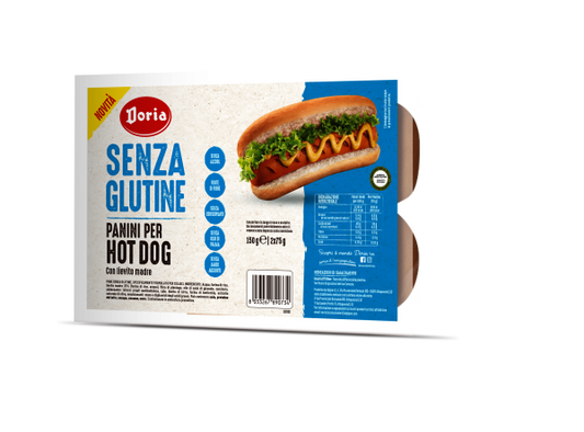 Glutenfreie Hot Dog Buns von DORIA, 2 Stück à 75 g, weiche glutenfreie Brötchen für Hot Dogs, auf Bild sichtbar
