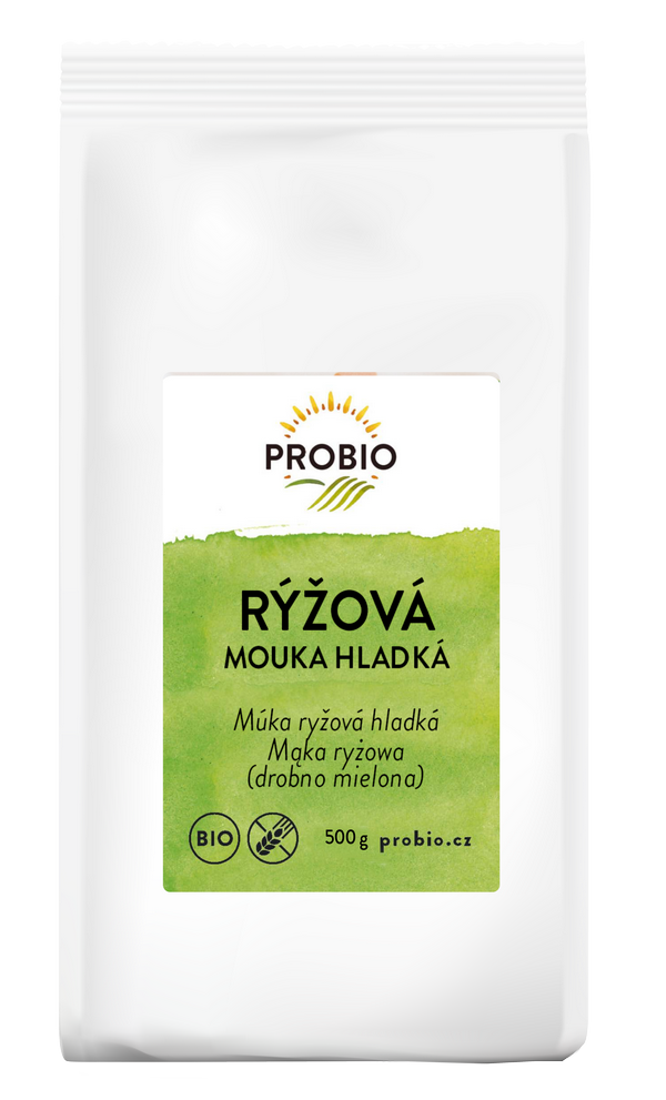 Fein gemahlenes glutenfreies Reismehl BIO von PROBIO in 500 g Packung, ideal zum Backen und Kochen.