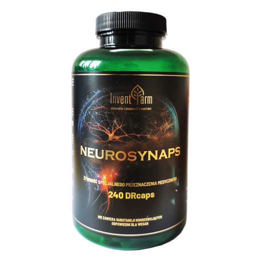 Neurosynaps 240 DRcaps von INVENT FARM, Kapseln zur Unterstützung der Gehirnfunktion, auf weißem Hintergrund.