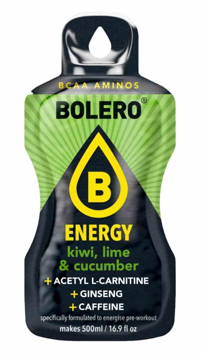 Bolero Energy Kiwi-Limette-Gurke, 14g, Pulver für erfrischende Energie, in Verpackung sichtbar