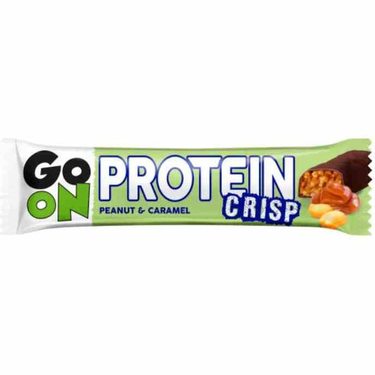 Knuspriger Sante Go On Protein Riegel mit Erdnuss-Karamell, 50g, nährstoffreicher Snack mit Erdnusscreme und Karamell.
