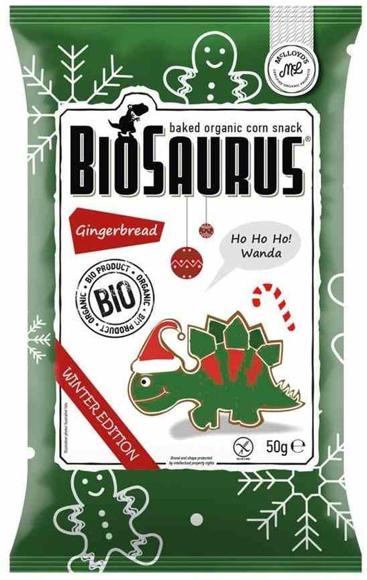 Dinosaurier-Maischips von BIOSAURUS mit Lebkuchengeschmack, Bio-Qualität, 50g, knusprige Snacks in Packung