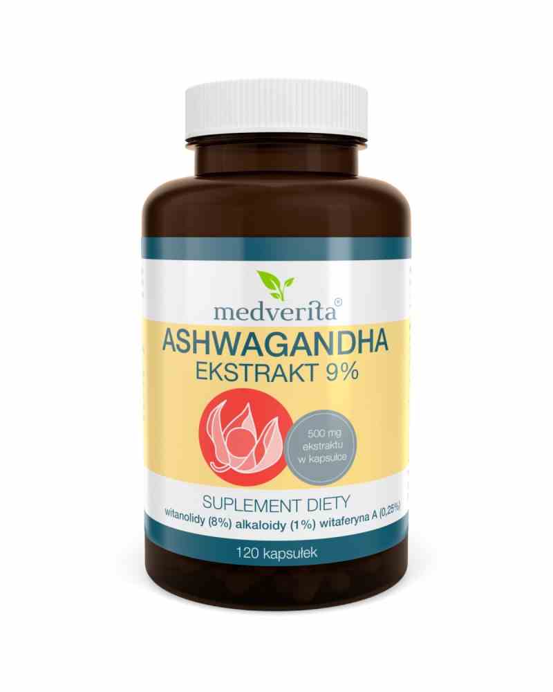 Medverita Ashwagandha 9% Kapseln, 120 Stück, pflanzliches Nahrungsergänzungsmittel mit natürlichen Inhaltsstoffen