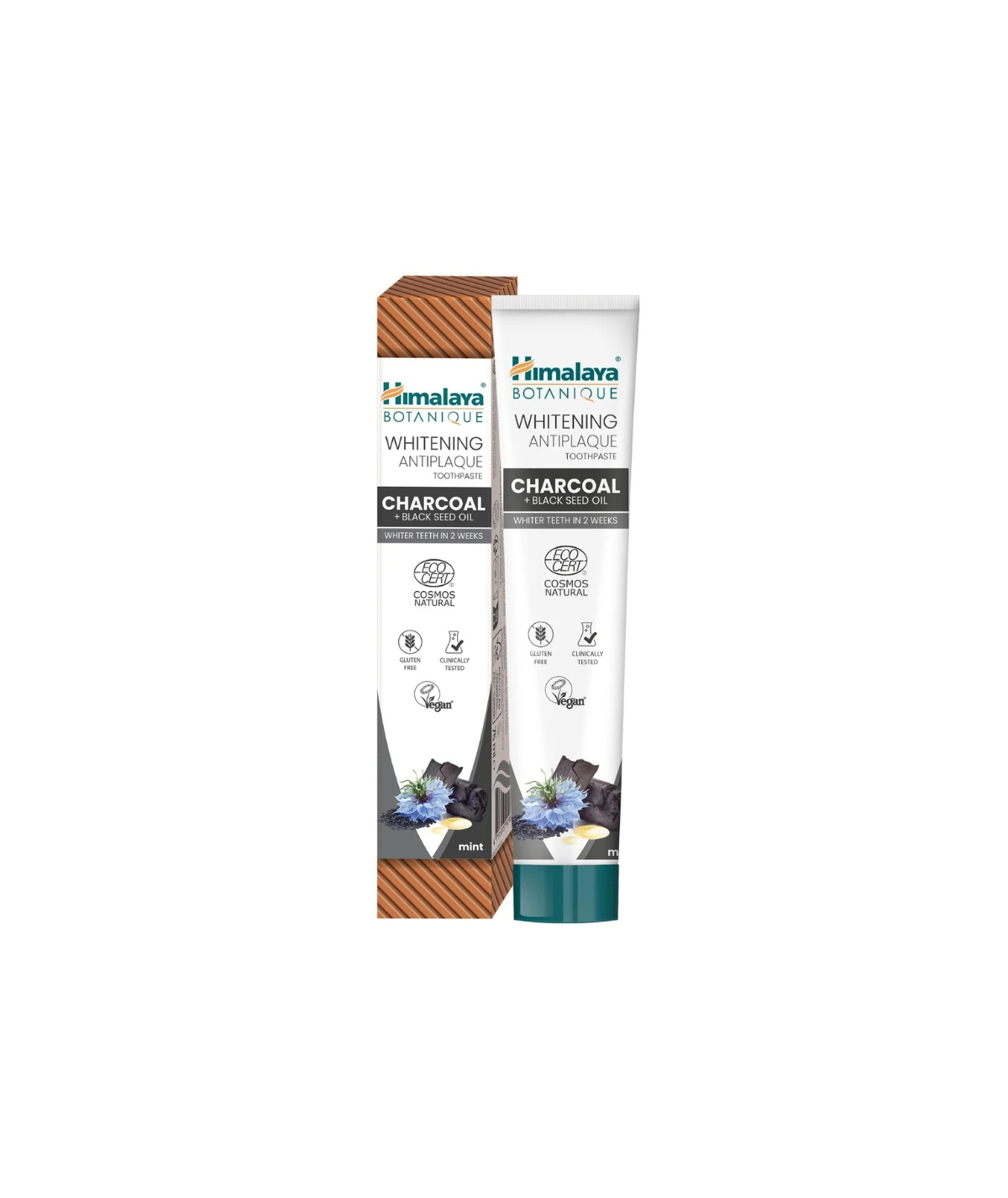 HIMALAYA Whitening Antiplaque Zahnpasta in 75 ml Tube, weiße Verpackung, zeigt die Zahnpasta mit antibakterieller Wirkung
