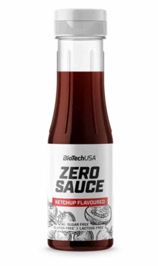 BioTech USA Null Sauce 350ml Ketchup in Flasche, vegan und fettfrei, ideal für gesunde Ernährung und Würzen von Speisen