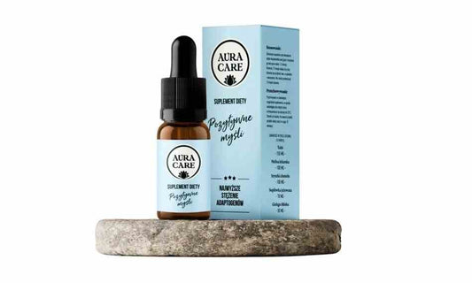 Aura Care Positive Gedanken Adaptogene Flasche, 10 ml, mit natürlichen Inhaltsstoffen zur Unterstützung des mentalen Wohlbefindens.