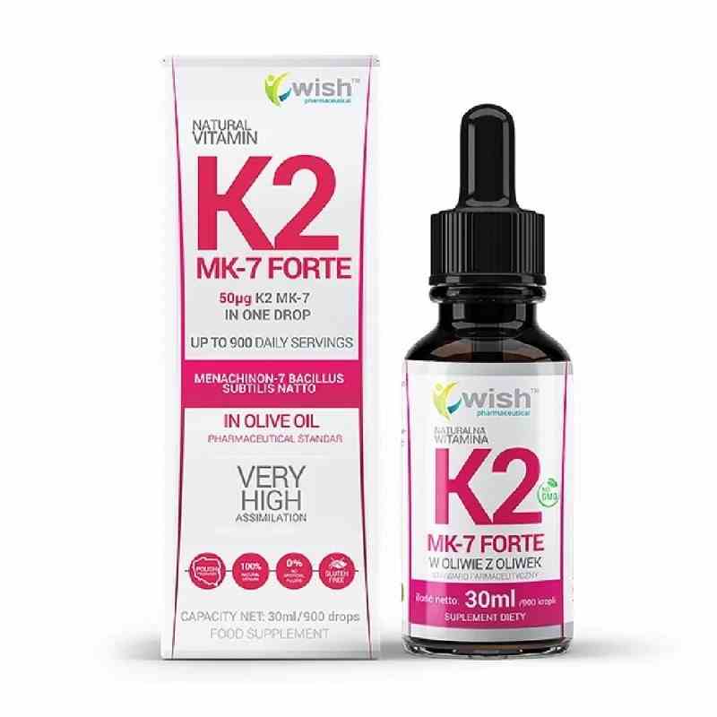 Natürliche Vitamin K2MK-7 Forte Tropfen in 30ml Flasche, flexibel anwendbare Nahrungsergänzung von Wish.