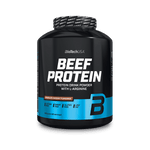 BioTech USA Rindfleischprotein Pulver in Erdbeergeschmack, 1816g, zeigt das Proteinpulver in einer offenen Verpackung.