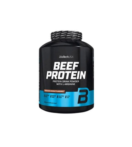 BioTech USA Rindfleischprotein in Vanille und Zimt Geschmack, 1816g, zeigt die Verpackung mit Produktname und Geschmacksrichtungen.