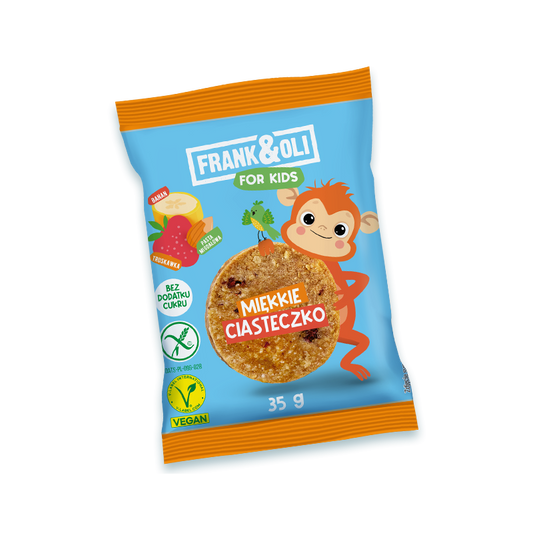 Mandelpaste Keks mit Banane und Erdbeere für Kinder, Frank&Oli, 35 g, fruchtiger Snack in Verpackung