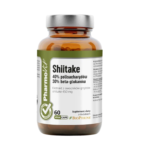 Shiittake Pilzextrakt Kapseln von Pharmovit, glutenfrei, 450 mg, 60 Kapseln, natürliche Nahrungsergänzung in Dose