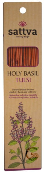 Sattva Natural Tulsi Weihrauch, 30g, handgefertigter Räucherstäbchen mit Tulsi-Duft, in Verpackung sichtbar