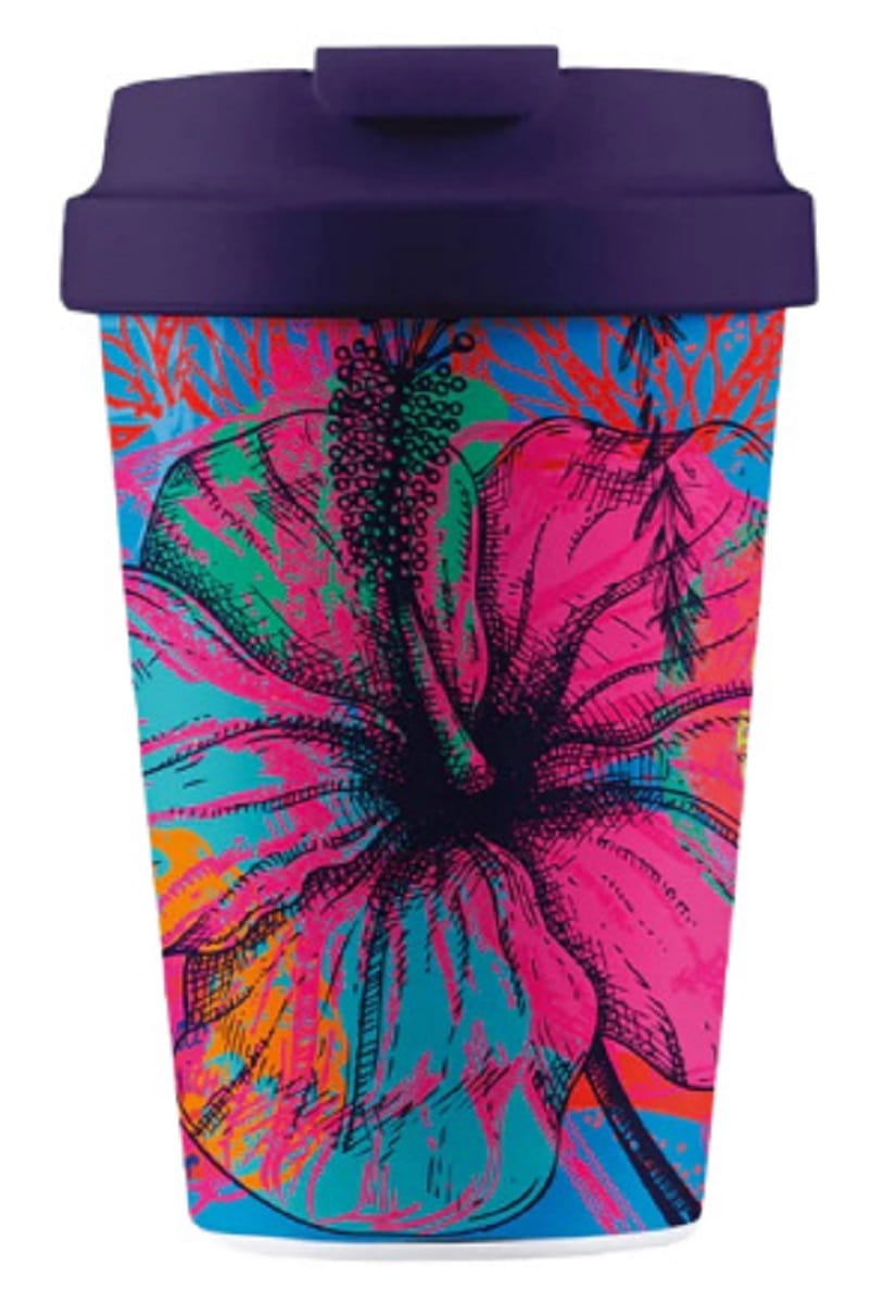 Bunter CHIC-MIC PLA-Reisebecher mit 350 ml Fassungsvermögen in Farbdesign Garden, ideal für unterwegs.