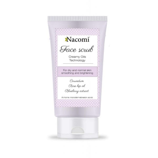 Nacomi glättendes Peeling in 75 ml, sichtbare Anwendung mit cremiger Textur und natürlichen Inhaltsstoffen, für geschmeidige Haut.