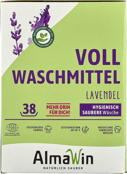 Universal-Waschpulver Lavendel von ALMAWIN, 2 kg, umweltfreundliches Waschmittel mit Lavendelduft, für saubere Kleidung.