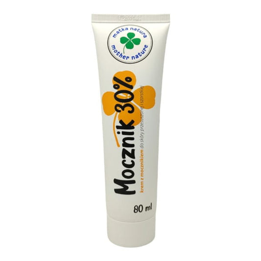 Weiße Pharma Mother Nature's 30% Harnstoff Creme in 80 ml, sichtbare Tube mit weißer Verpackung und schwarzer Beschriftung