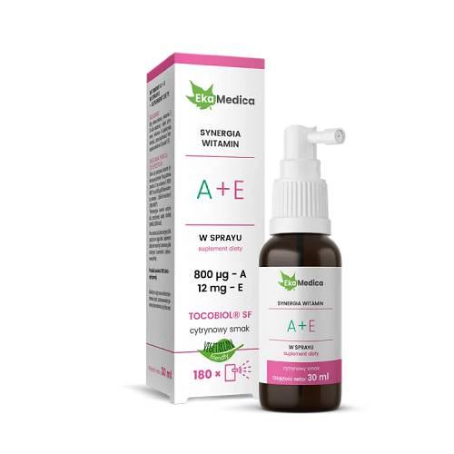 EkaMedica Vitamin A+E Spray in 30 ml Flasche, sichtbarer Sprühkopf und klare Verpackung, für Hautpflege und Vitaminversorgung