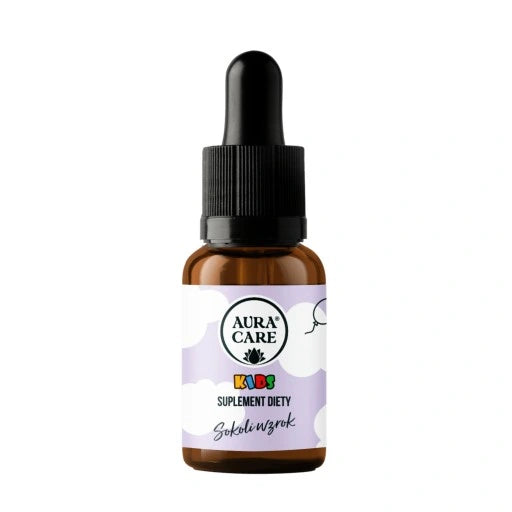 Flasche mit 15 ml Aura Care KIDS Falcon Eyesight Adaptogenen von BIOGO.PL, für die Unterstützung der Sehkraft bei Kindern