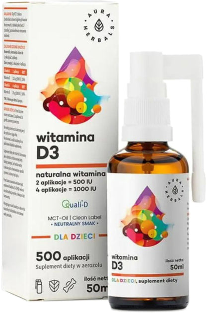 Vitamin D3 Kinder MCT Aerosol von AURA HERBALS, 50ml Flasche, flüssiges Nahrungsergänzungsmittel für Kinder