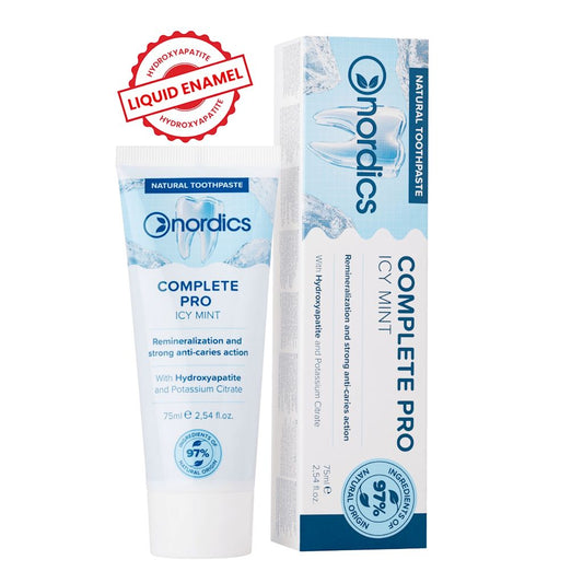 Remineralisierende Zahncreme NORDICS Complete Pro mit fluorfreiem Glas, 75 ml, für gesunde Zähne und Zahnschmelzpflege
