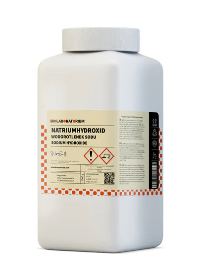 Graues Granulat von Natriumhydroxid (NaOH) für Ätznatron, 1 kg, in Biologielaborqualität, biologischer Laborbedarf