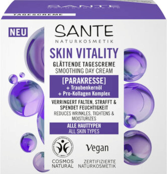 Elastische Tagescreme mit Paraxis, Traubenöl und Pro-Kollagen-Komplex von SANTE, 50 ml, für gepflegte Haut