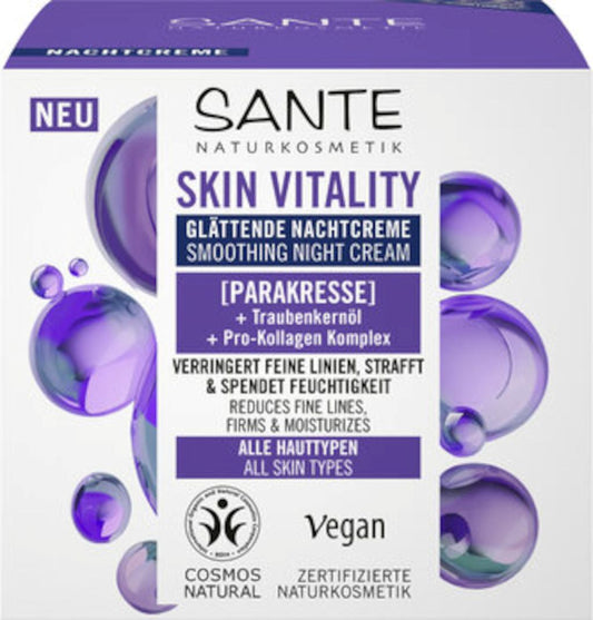EQUALIZING NIGHT SKIN CREAM von SANTE, mit Paraxis, Traubenkernöl und Pro-Kollagen-Komplex, 50 ml, für gepflegte Haut.