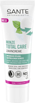 MINT-Zahnpasta mit Fluor, Eco, 75 ml von SANTE, zeigt die weiße Zahnpasta in einer Tube vor einem weißen Hintergrund