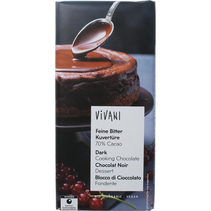 Vegane bittere Kochschokolade BIO von VIVANI, 150 g, dunkle Schokolade mit Kakao für Kochen und Backen.