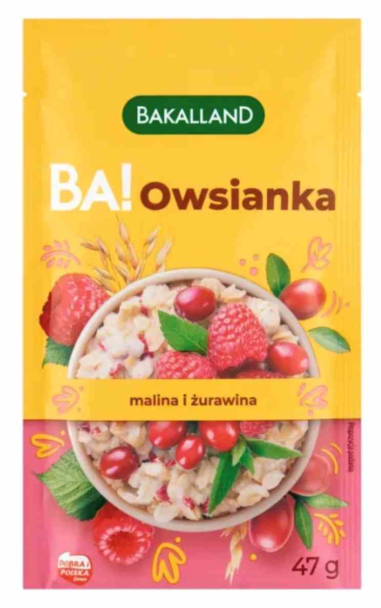 Bakalland Ba! Haferflocken mit Himbeere und Cranberry, 47 g, in einer Packung mit Hafer, Beeren und Cranberries.