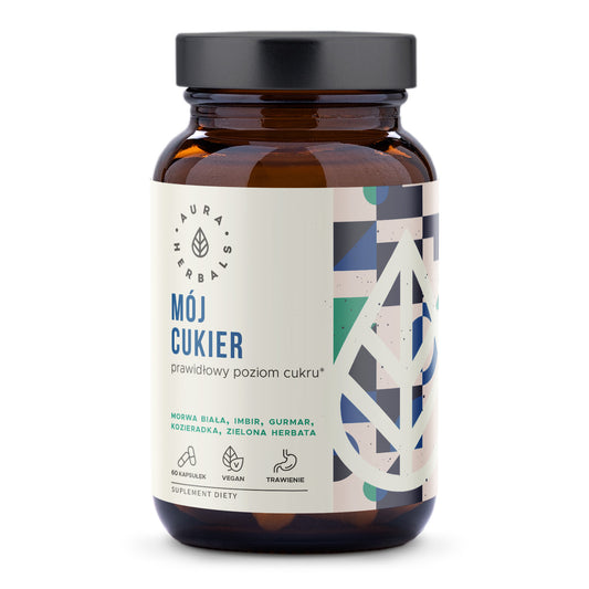 AURA HERBALS Mein Zucker Kapseln, vegane Nahrungsergänzung mit optimalem Zuckergehalt, in einer offenen Packung mit Kapseln