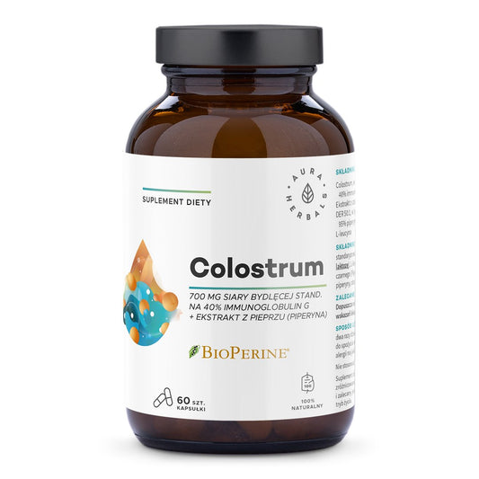 AURA HERBALS Colostrum 700 mg mit BioPerine® in 60 Kapseln, natürliche Nahrungsergänzung für Immun und Verdauung.
