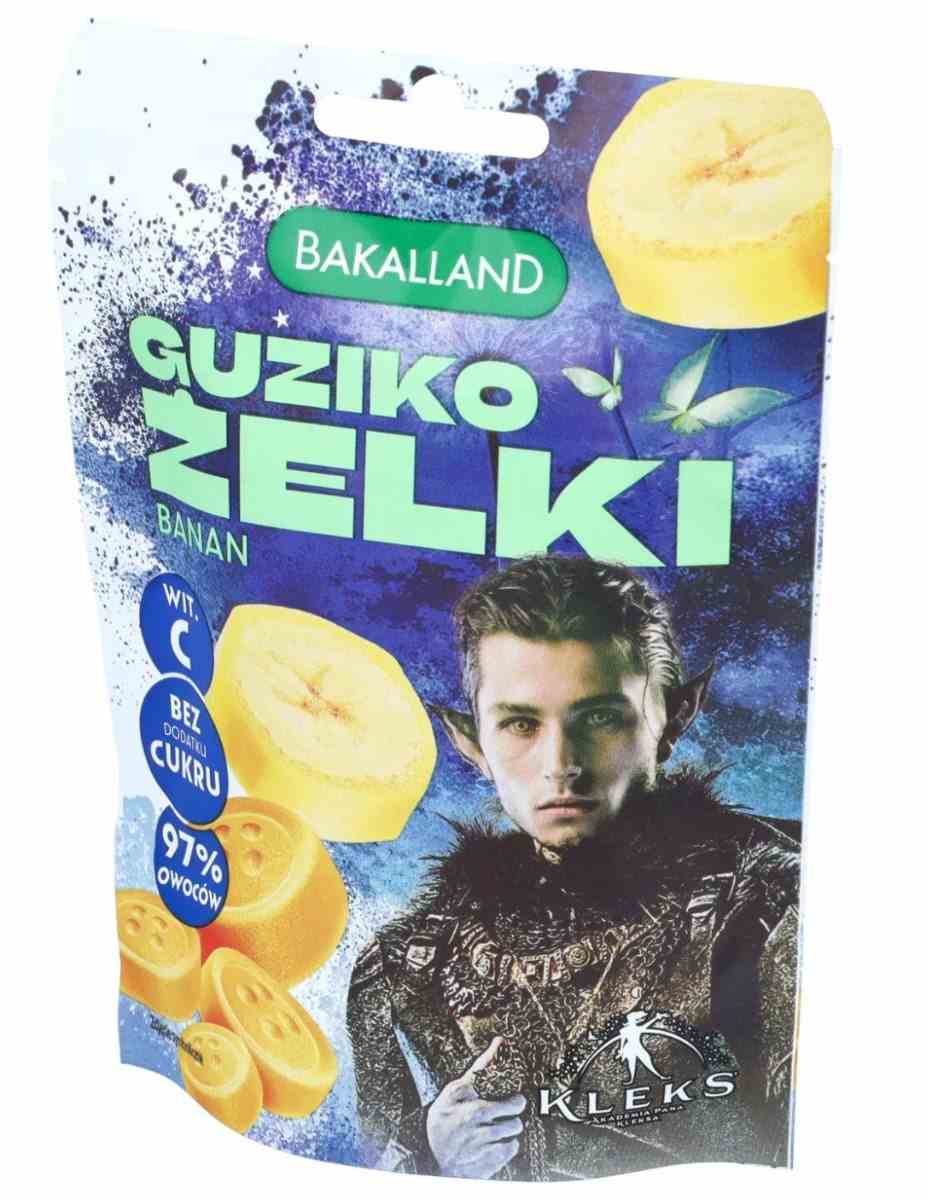 Bäckerei Bakalland Kleks Knopf-Bananen-Gelee in 34 g Packung, fruchtiges Bananen-Gelee mit bunten Knöpfen, für Naschspaß