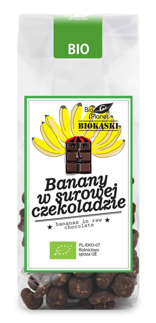 Bio Bananen in Rohschokolade von BIO PLANET, 100 g, frische Bananen in zarter Bio-Rohschokolade, natürliche Snack-Option